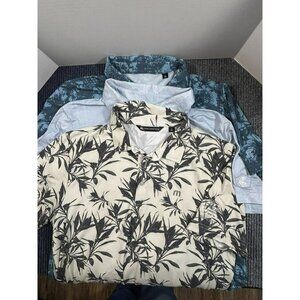 TravisMathew Men's Polo Shirts Lot of 3 L Leaf & Floral Patterns Short Sleeves